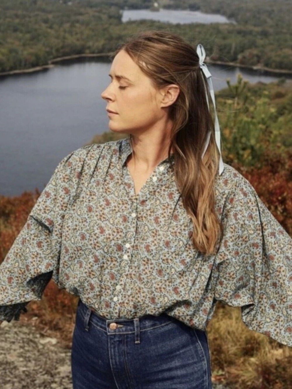 Light Blue Paisley Doen O’Keeffe Blouse Tisbury, XS